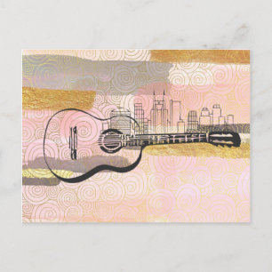 Postal Diseño de acuarela de guitarra en el horizonte de