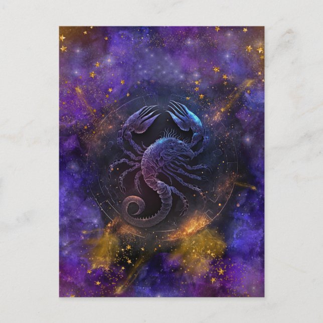 Postal Diseño de acuarela de Rótulo de Escorpio Zodiaco (Anverso)