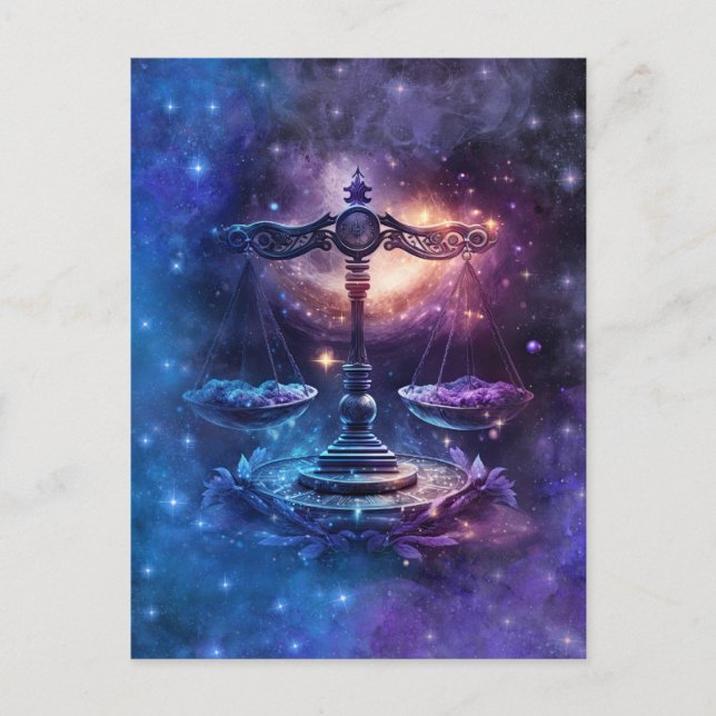 Postal Diseño de acuarela de Rótulo libra zodiac (Anverso)