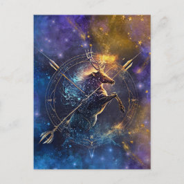 Postal Diseño de acuarela de Rótulo Sagittarius Zodiac