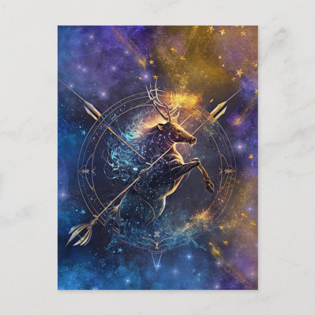 Postal Diseño de acuarela de Rótulo Sagittarius Zodiac (Anverso)