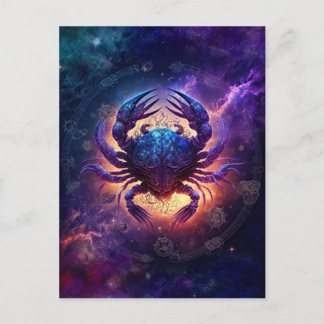 Postal Diseño de acuarela de Rótulo zodiaco de cáncer (Anverso)