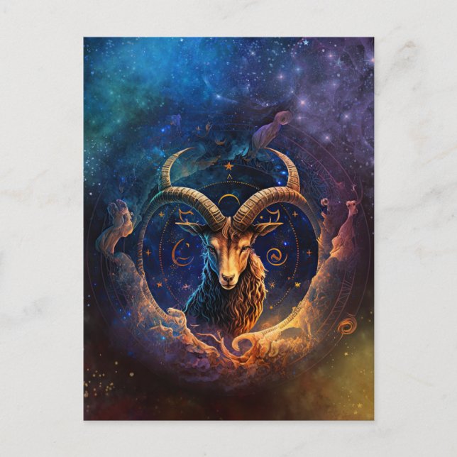 Postal Diseño de acuarela de Rótulo Zodiaco de Capricorni (Anverso)