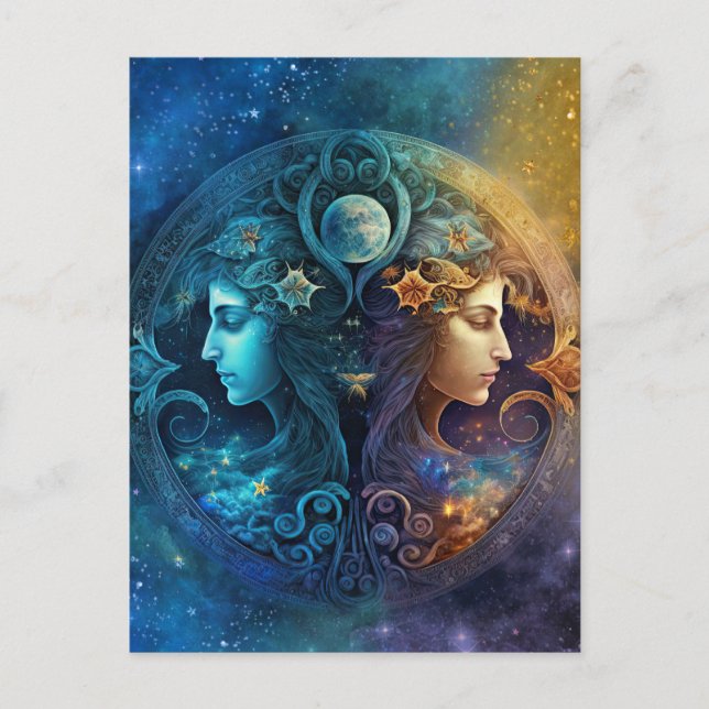 Postal Diseño de acuarela de Rótulo zodiaco de Gemini (Anverso)