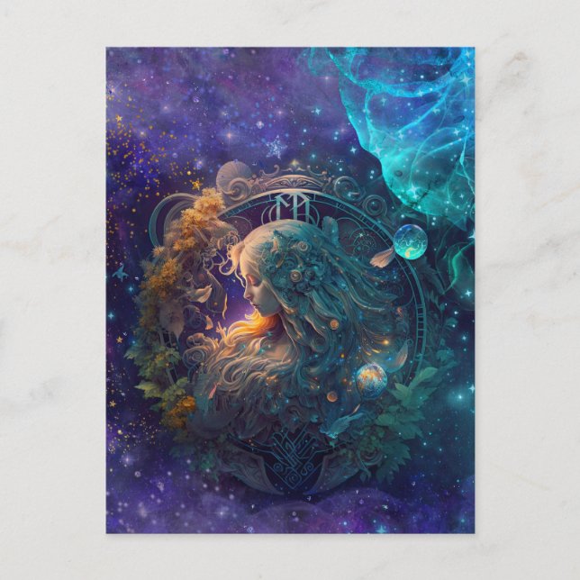 Postal Diseño de acuarela del Rótulo Virgo Zodiac (Anverso)