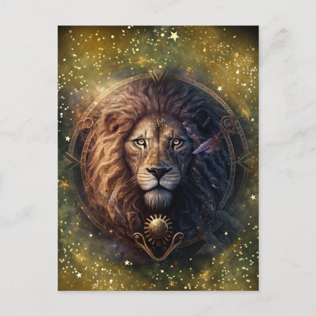 Postal Diseño de acuarela del Rótulo Zodiac Leo (Anverso)