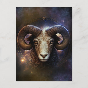Postal Diseño de Acuarela del Signo Zodiacal Aries
