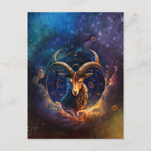 Postal Diseño de Acuarela del Signo Zodiacal Capricornio