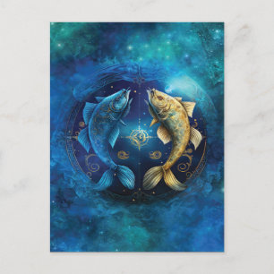 Postal Diseño de Acuarela del Signo Zodiacal Piscis