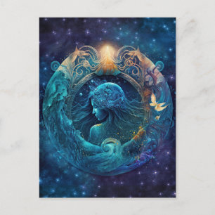 Postal Diseño de Acuario Signo del Zodiaco en Acuarela