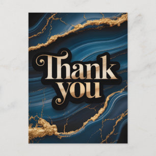 Postal Diseño de agradecimiento elegante con azul y dorad