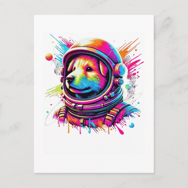 Postal Diseño de amante de perro espacial (Anverso)