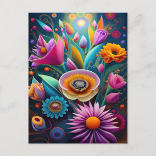 Postal Diseño de arte con abstracto floral en 3D para la 