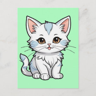 Postal Diseño de arte de línea de dibujos animados de gat