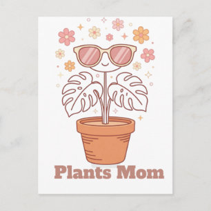 Postal Diseño de arte de línea retro de planta Monstera m