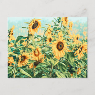 Postal Diseño de arte floral Verde azulado amarillo de ca