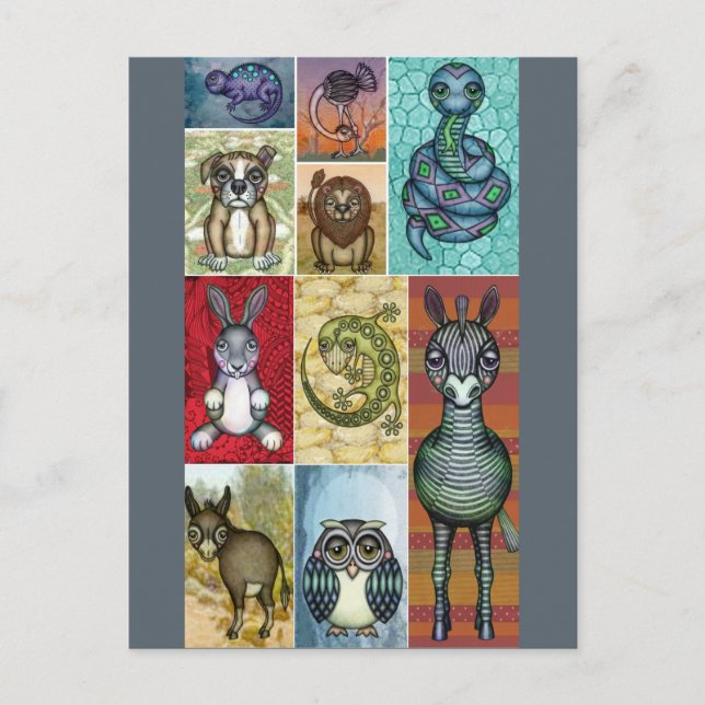 Postal Diseño de arte folclórico de la colección animal (Anverso)