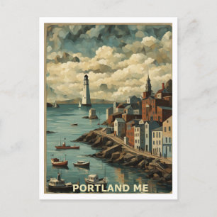 Postal Diseño de arte gráfico abstracto de Portland ME in