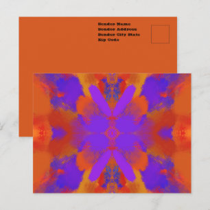 Postal Diseño de Arte Gráfico Abstracto Naranja Púrpura y