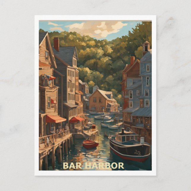 Postal Diseño de arte gráfico Bar Harbour ME (Anverso)