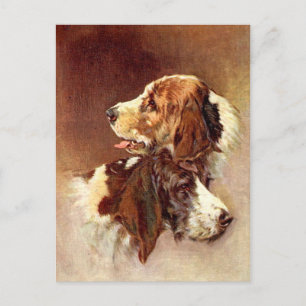 Postal Diseño de arte vintage para perros españoles