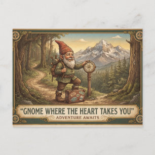 Postal Diseño de aventura Gnome Where the Heart Takes You