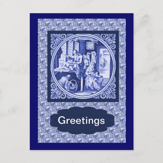 Postal Diseño de baldosas Vintage Dutch Blue Delft (Anverso)