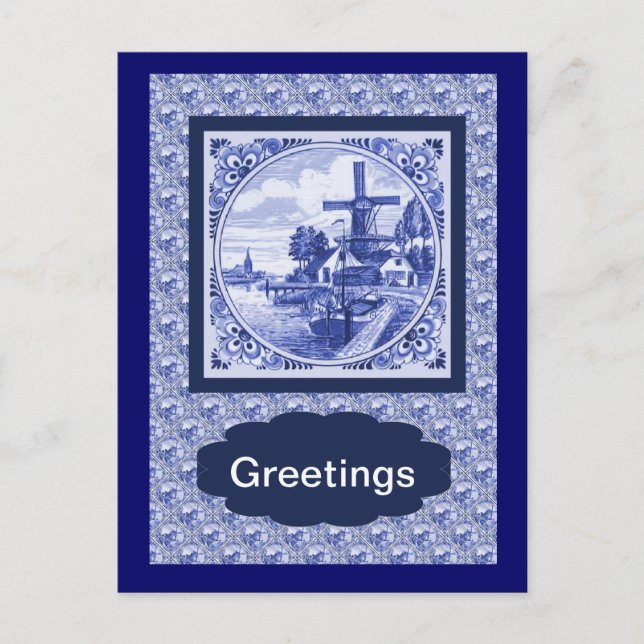 Postal Diseño de baldosas Vintage Dutch Blue Delft (Anverso)