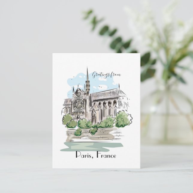 Postal Diseño de boceto de Notre Dame de París (Anverso de pie)