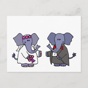 Postal Diseño de boda de novia y novio elefante divertido