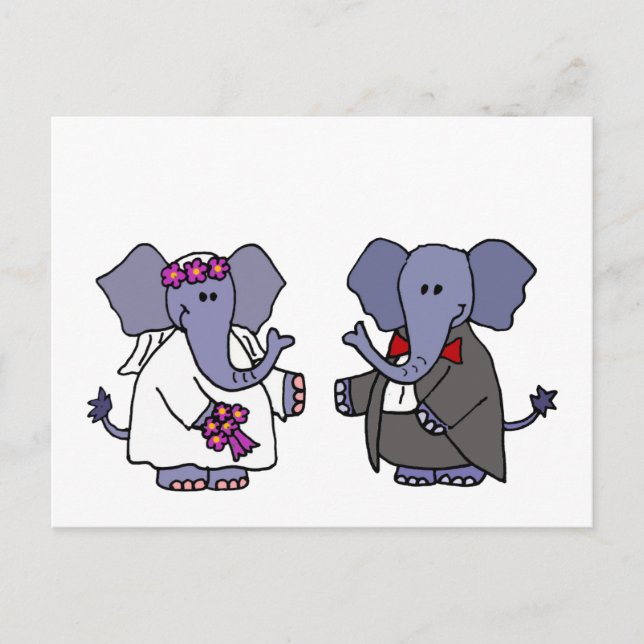 Postal Diseño de boda de novia y novio elefante divertido (Anverso)