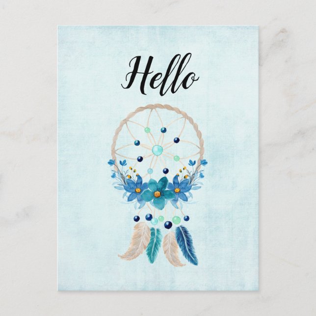 Postal Diseño de Boho estilo Blue Dreamcatcher (Anverso)