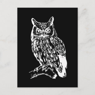 Postal Diseño de búho blanco y negro
