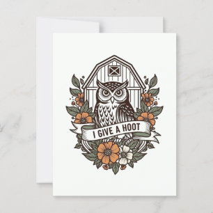 Postal Diseño de búho retro barn 'I do hoot'