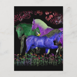 Postal Diseño de caballos de colores fantásticos, espalda