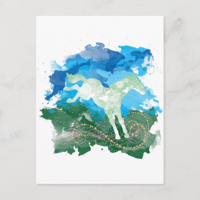 Postal Diseño de caballos galopantes (Anverso)