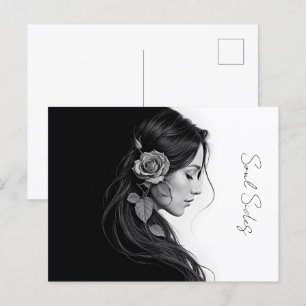 Postal Diseño de cabello floral dramático y blanco inmadu