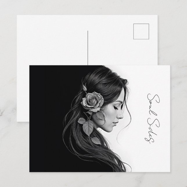 Postal Diseño de cabello floral dramático y blanco inmadu (Anverso / Reverso)