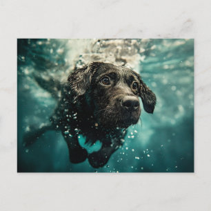Postal Diseño de cachorro labrador nadando bajo el agua