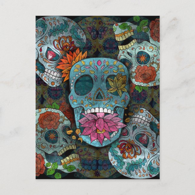 Postal Diseño de calaveras azucareras (Anverso)