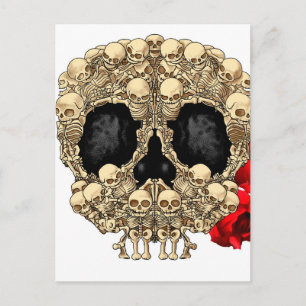 Postal Diseño de calaveras - Pirámide de cráneos y Rosas