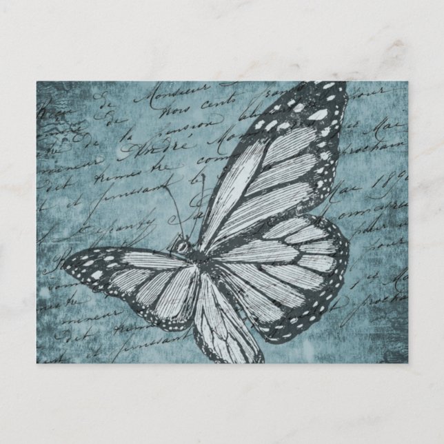 Postal Diseño de caligrafía de mariposa azul vintage (Anverso)