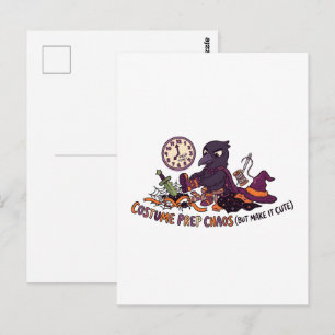 Postal Diseño de caos divertido preparando disfraz de cue