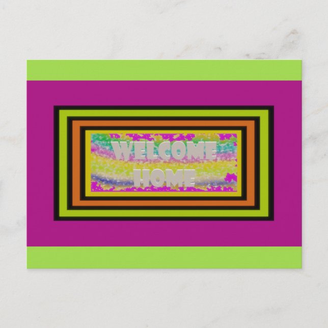 Postal diseño de casa morado verde rojo borde (Anverso)