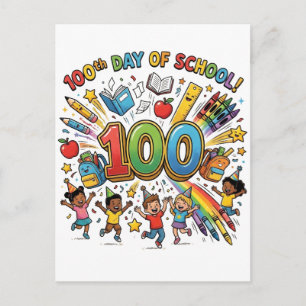 Postal Diseño de celebración colorido del día 100 de la e
