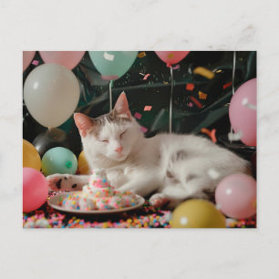 Postal Diseño de celebración de cumpleaños de gatos adora