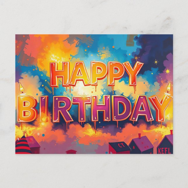Postal Diseño de Celebración de Cumpleaños Feliz (Anverso)
