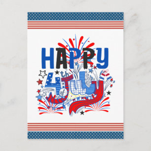 Postal Diseño de Celebración Patriótica del 4 de Julio Fe