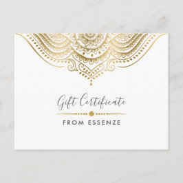 Postal Diseño de certificado de regalo de Mandala Gold