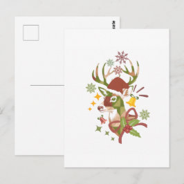 Postal Diseño de Ciervo Colorido de Navidad